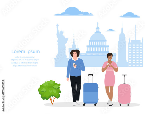 People Travel USA Tourist Weekend American Trip