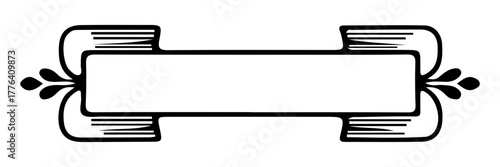 Elegant blank banner with classic ornamental flourishes. A vintage style ribbon frame perfect for titles, text, or decorative elements in invitations and certificates.