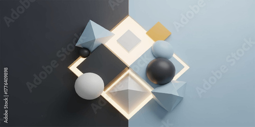 Golden sphere in a box symbol of business success and leadership equilibrium on a seesaw reflection