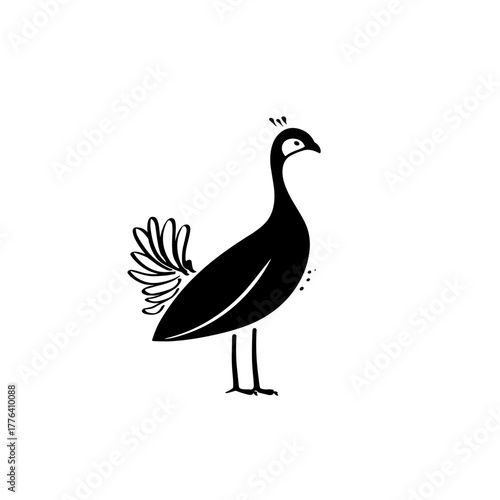 guinea fowl. guinea fowl simple black and white line art vector logo