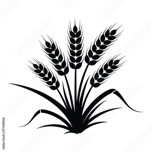 Black silhouette illustration of wheat ears, depicting agriculture, harvest, grain, bakery, organic food, and farming concepts on an isolated white background.