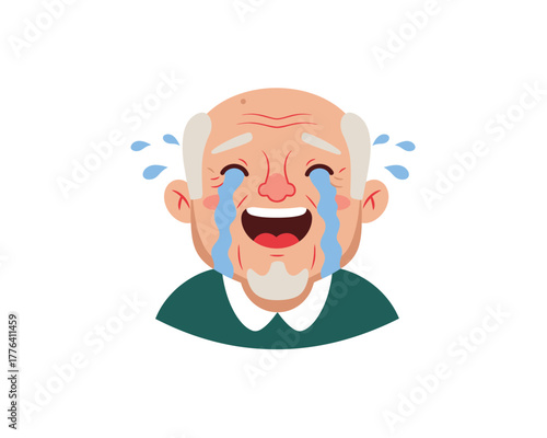 Elderly man laughing so hard tears are streaming down his face expressing joyful emotion