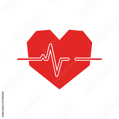 Simple Flat Heartbeat Heart Line Icon Red Illustration Symbol