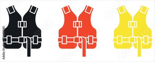 Essential Life Jacket Icon Vector Illustration. Minimalist logo design element symbolizing Safety, Water Sports, Rescue, Security, Swimming, and Marine Safety. Perfect for boating companies, water.