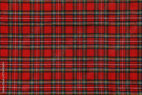 Christmas Tartan Plaid Seamless Design Checkered plaid. Cloth Pattern background of Scottish style. New year textile decorations. Red, Green white Black top view. empty tablecloth table cloth texture.