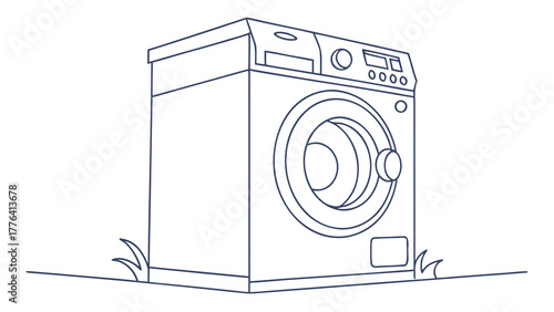 Modern washing machine line art for laundry day concepts, appliance promotion, and eco-friendly cleaning solutions with a clean, minimalist design