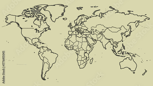 Clean and modern linear illustrations of the planet Earth, accurate continental outlines, longitude and latitude lines, and abstract global concepts in minimal vector style.