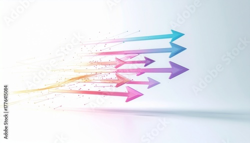 Group of colorful arrows pointing right, with a fading, motion effect.