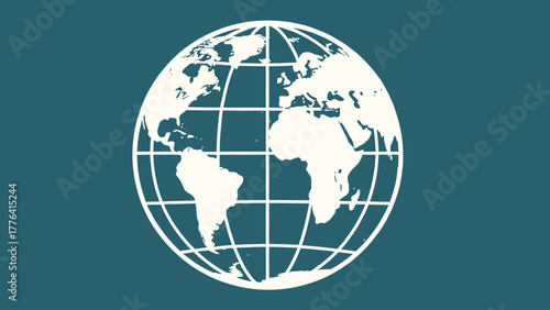 Clean and modern linear illustrations of the planet Earth, accurate continental outlines, longitude and latitude lines, and abstract global concepts in minimal vector style.