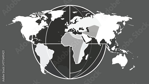 Clean and modern linear illustrations of the planet Earth, accurate continental outlines, longitude and latitude lines, and abstract global concepts in minimal vector style.