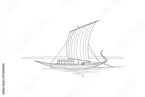 Traditional Sailing Boat Line Art Illustration