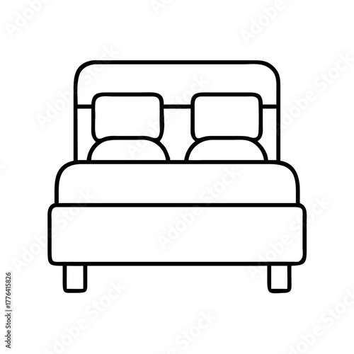 Simple line drawing of a double bed with two pillows and a headboard