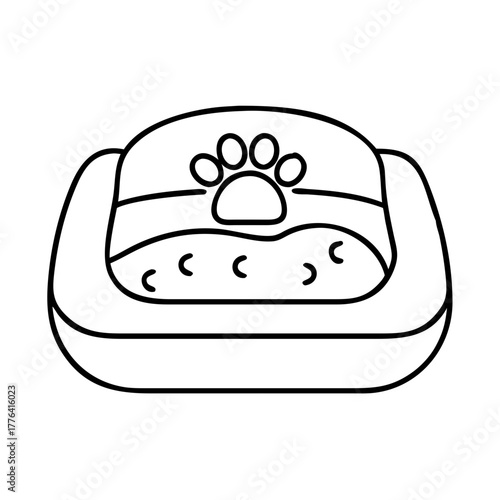 Simple dog bed outline with paw print and cushion detail