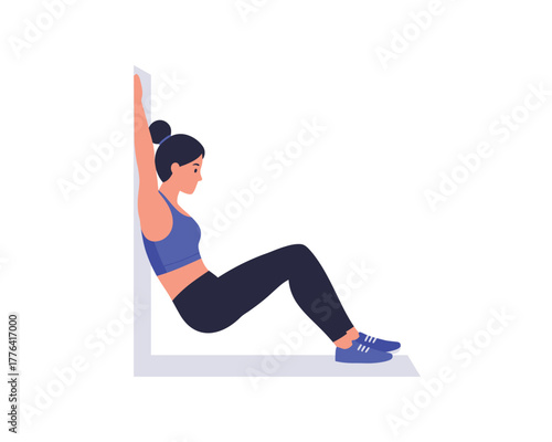 Woman performing wall sit exercise for leg strength and endurance a fitness routine for healthy lifestyle