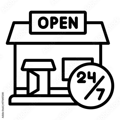 24 Hrs Open Line Color Icon