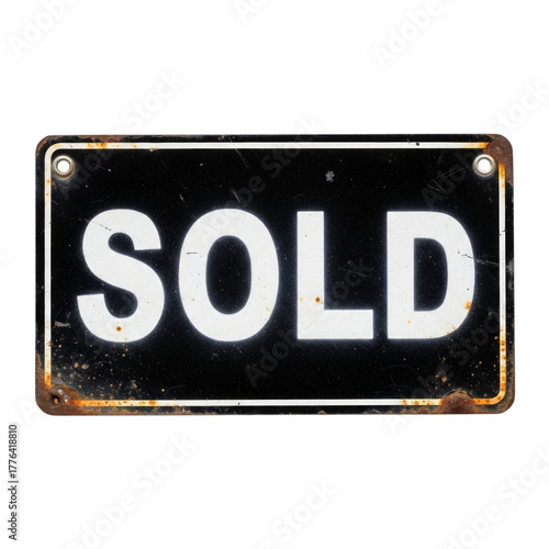 Rusty Sold Sign isolated on a transparent background
