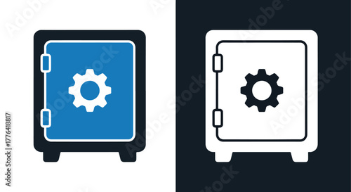 Secure data settings safe icon - Vector icon symbol for website - Icon vector - Blue icon vector - Line and glyph solid icon and logo template