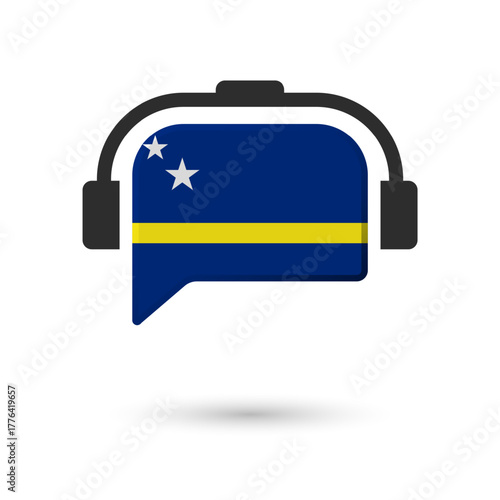 Curacao Flag Speech Bubble Headphone Language Learning Icon
