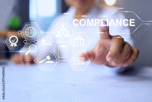 Quadro su tela requirement compliance concept with hand pointing on infographic represent to im