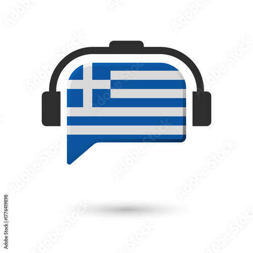 Greece Flag Speech Bubble Headphone Language Learning Icon