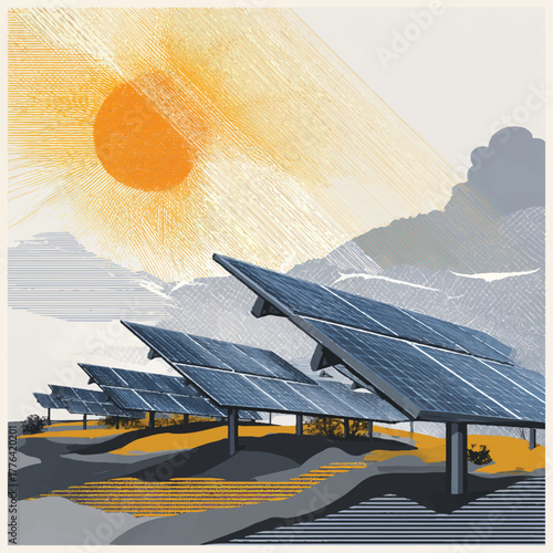 Solar Panel Farm Energy Generation Clean Power Solution Environmental Sustainability Sunny Day Illustration Sustainable Technology Renewable Resource Solar Power Green Energy Solutions for the Future