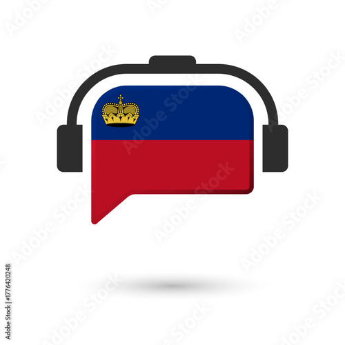 An illustration of Liechtenstein map silhouette with glowing blue color gradient and surrounded by grid globe. Suitable for design element, background, or infographic.