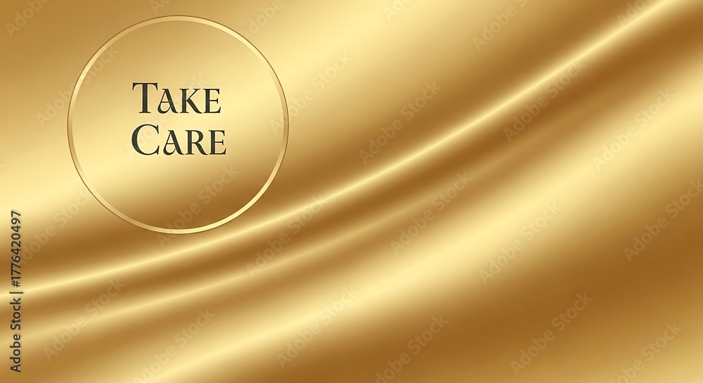 Naklejka premium Elegant golden silk fabric with a circular frame containing the text take care, conveying warmth and concern in a luxurious setting