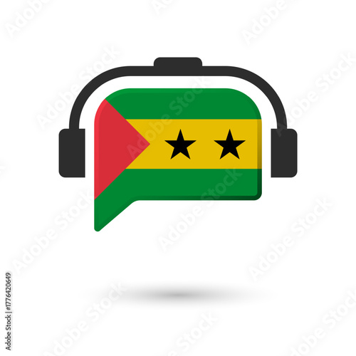 Sao Tome and Principe Flag Speech Bubble Headphone Language Learning Icon