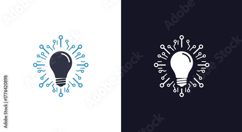 Creative idea tech circuit design - Vector icon symbol for website - Icon vector - Blue icon vector - Line and glyph solid icon and logo template