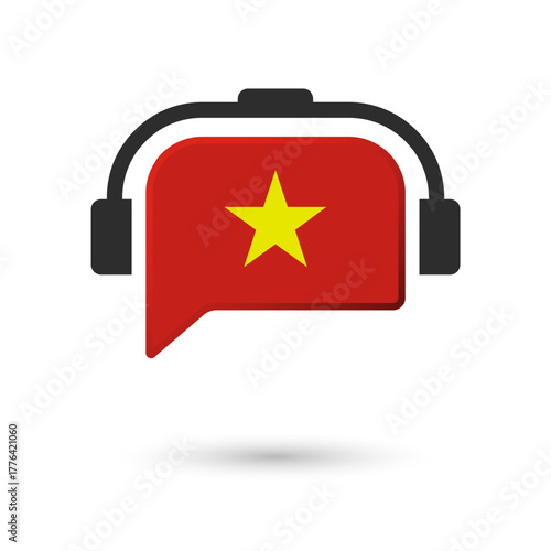 Vietnam Flag Speech Bubble Headphone Language Learning Icon