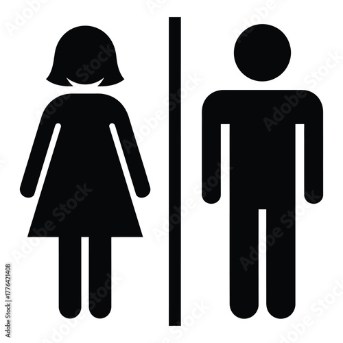 Gender-neutral public restroom sign vector illustration with male and female silhouettes separated by a line, symbolizing inclusive toilet access for all.
