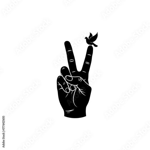 Peace hand sign with bird icon for freedom and nonviolence concept