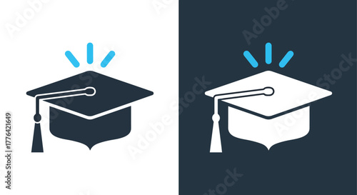 Graduation cap achievement icon - Vector icon symbol for website - Icon vector - Blue icon vector - Line and glyph solid icon and logo template