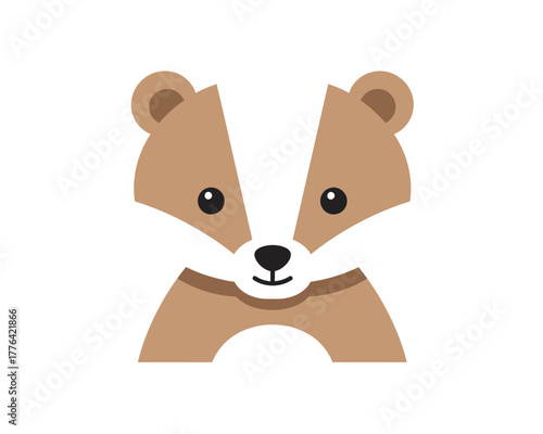 Adorable cartoon badger face with distinctive white stripe on forehead and friendly black eyes and nose