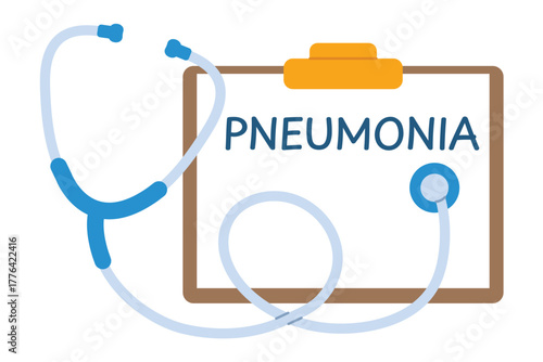 pneumonia written on a clipboard with a stethoscope;