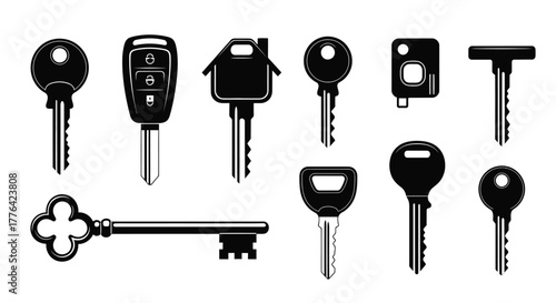 Vector illustration of various types of keys isolated on white