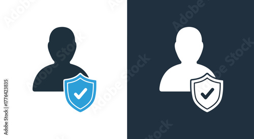 User protection verified shield - Vector icon symbol for website - Icon vector - Blue icon vector - Line and glyph solid icon and logo template
