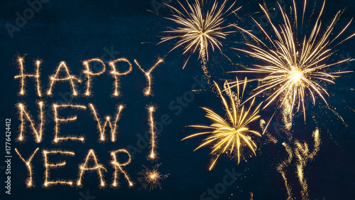 Canvas Print Happy new year 2026,  silvester, new year's eve party, new years eve fireworks b