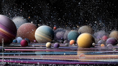 Dynamic Cosmic Scene of Floating Planets and Colorful Rings