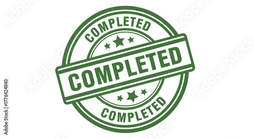 Green stamp with the word 'Completed' repeated, signifying achievement and success.