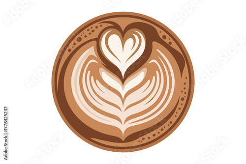 Coffee Latte Art Heart and Rosetta Pattern Vector | Cafe Barista Foam Design