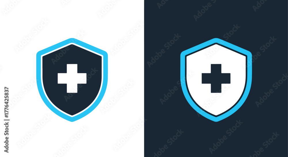 Obraz premium Health insurance shield symbol - Vector icon symbol for website - Icon vector - Blue icon vector - Line and glyph solid icon and logo template