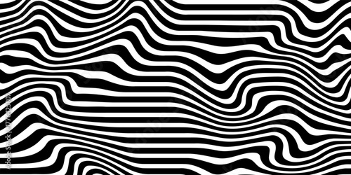 Abstract Wavy Line Background – Black Contour Flow on White