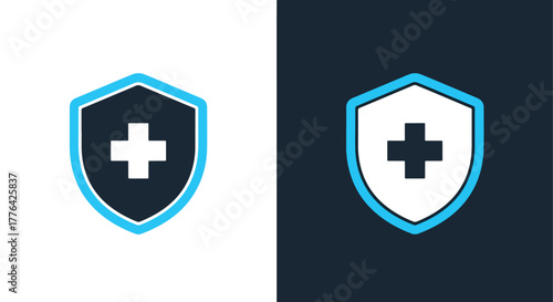Health insurance shield symbol - Vector icon symbol for website - Icon vector - Blue icon vector - Line and glyph solid icon and logo template