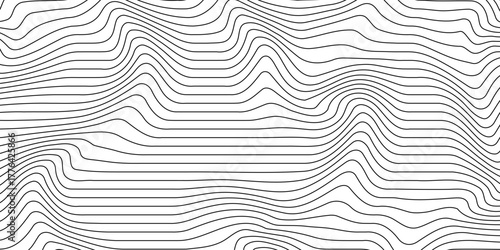 Abstract Wavy Line Background – Black Contour Flow on White