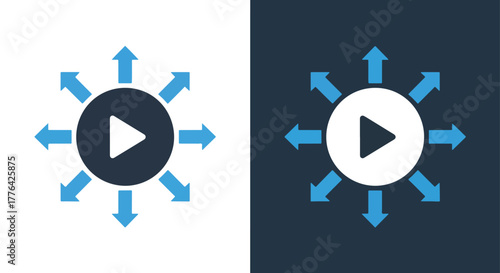 Video content distribution icon - Vector icon symbol for website - Icon vector - Blue icon vector - Line and glyph solid icon and logo template