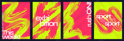 Sports Event Poster Template Collection with Pink and Yellow Grunge Style with Halftone Effect. Template for Sport, Fitness, Workout, Gym, Brochure, Invitation, Festival, or Music Event