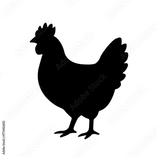 鶏のシルエットイラスト　チキン　食材　動物　シンプル　モノクロ　アイコン　家畜　農場　料理素材
