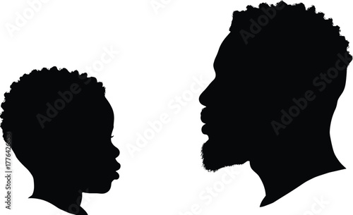 Silhouette of father and son facing each other, family love concept, parenting bond, childhood connection, family relationship illustration