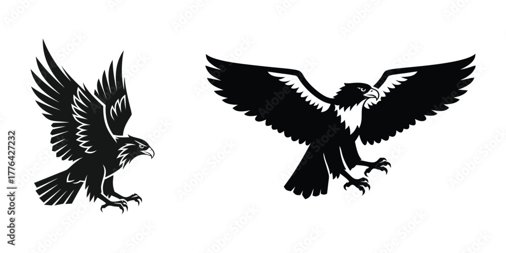 Obraz premium Flying eagle bird and hawk mascot vector illustration set